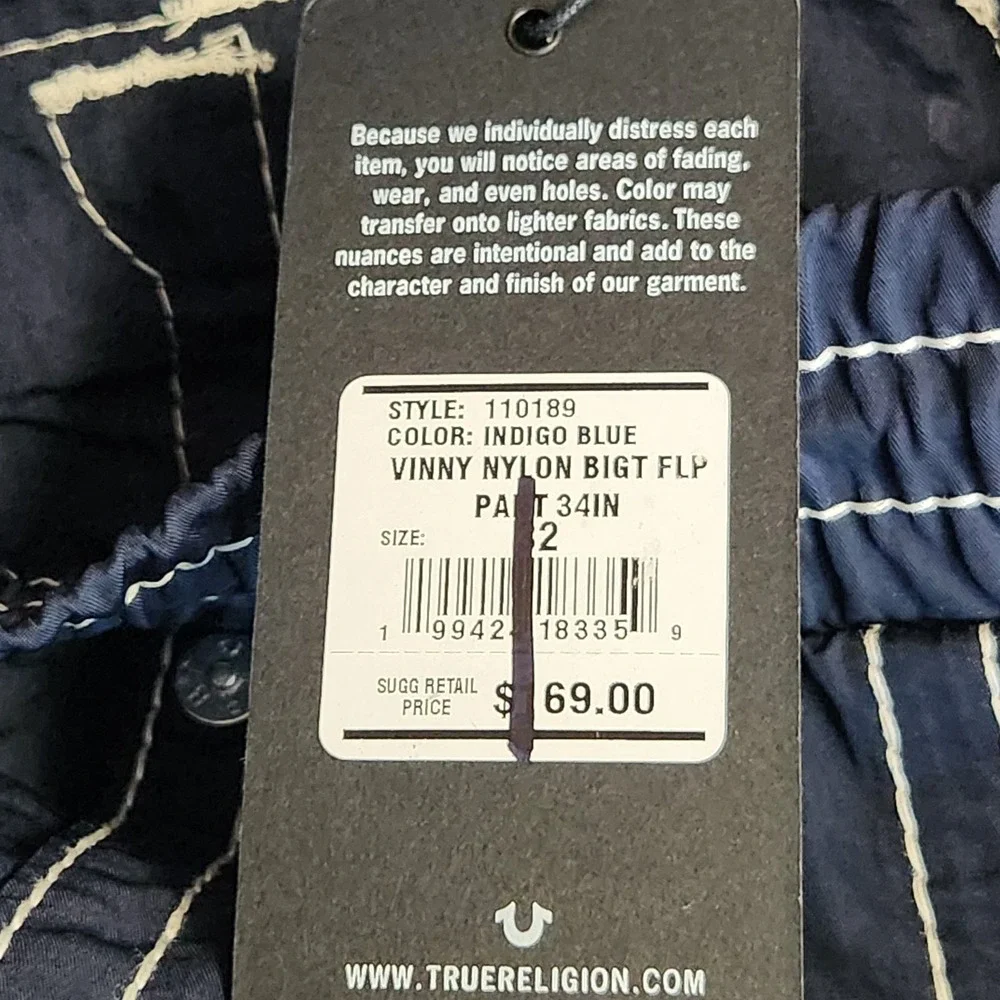 New True Religion 32 Vinny Ultra Baggy Nylon Pants Navy Blue Men's